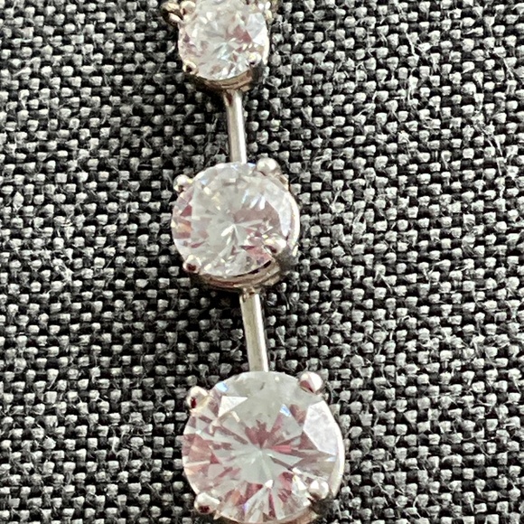 3 Diamonds Cubic Zirconia on 14kt White Gold Necklace - Picture 4 of 8